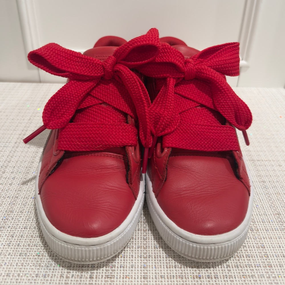 ❤️👟 SOLD - Puma Women’s Heart Basket DE Red Leather & White Sneakers - Picture 7 of 13